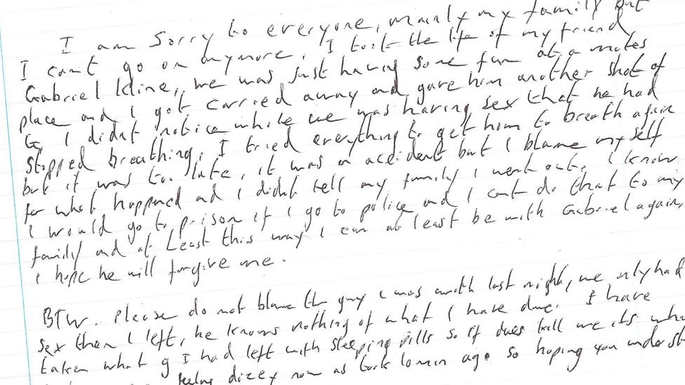 The fake suicide note left with Daniel Whitworth's body