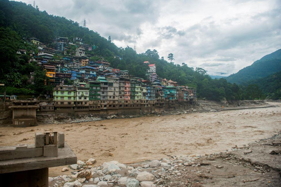 Remains of the bridge connecting Adarsh gaon with Singtam is pictured along the bank of Teesta River at Singtam in Sikkim, India October 5, 2023.