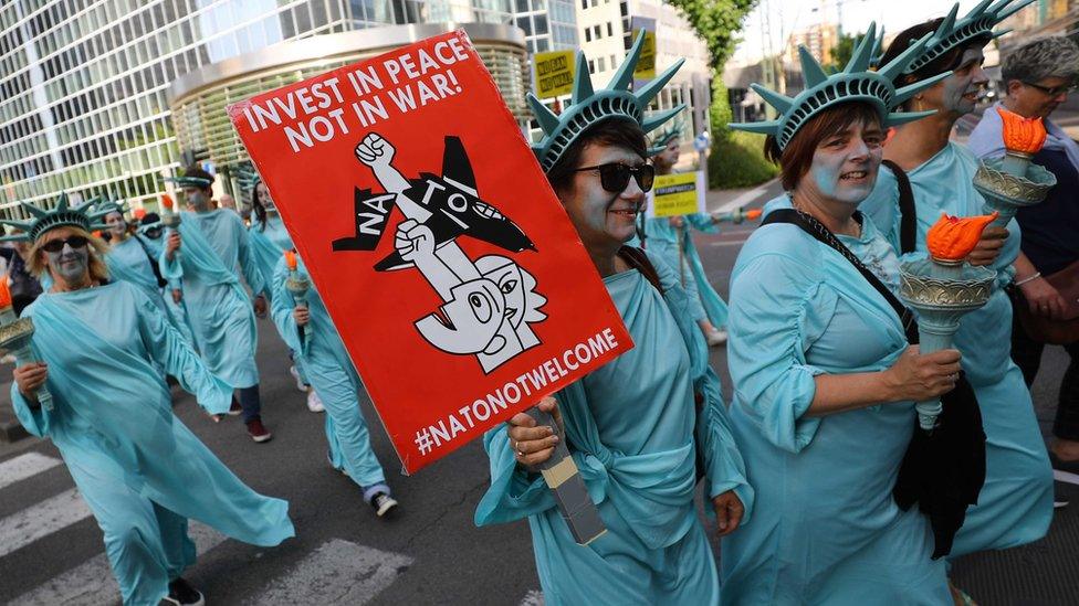 Demonstrators protest against a Nato summit in Brussels, Belgium, May 24,