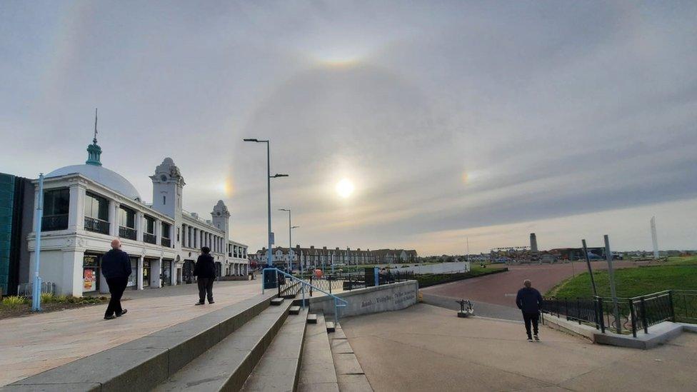 Haloes and sun dogs visible over Whitley Bay