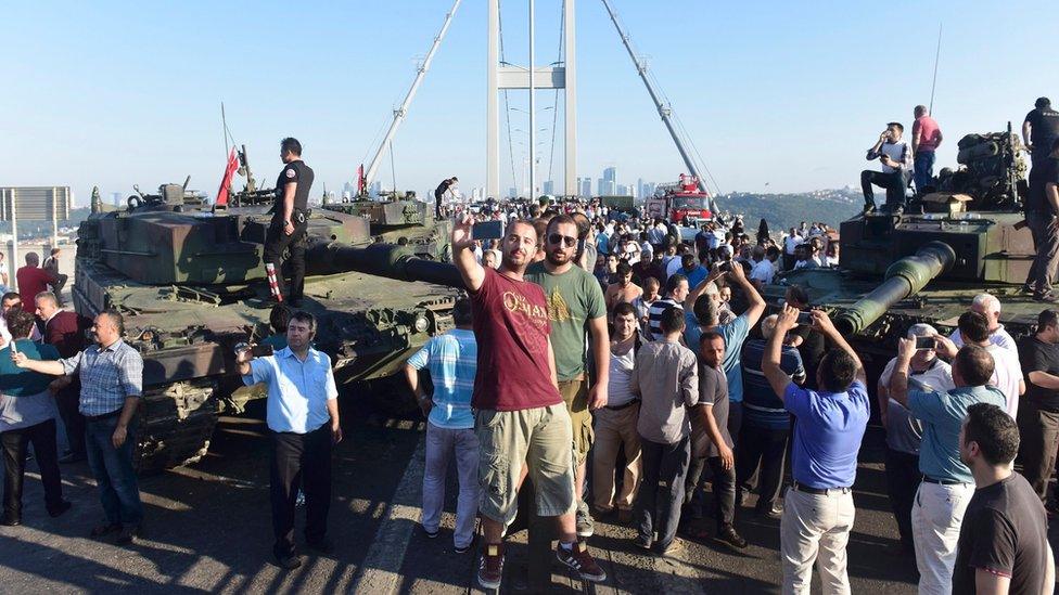 People on the Bosporus Bridge