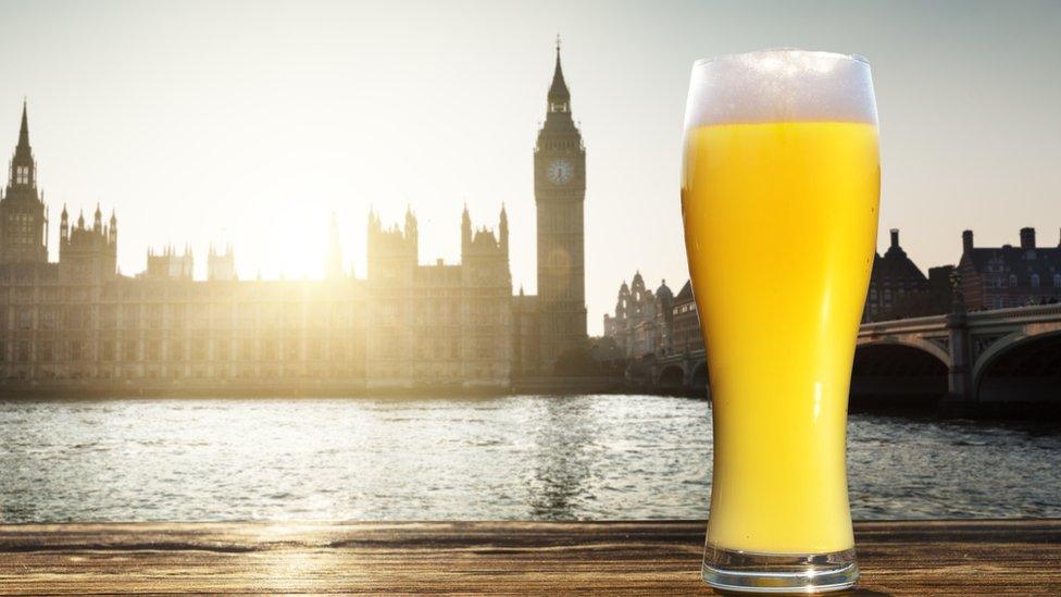 A bar overlooking the Palace of Westminster