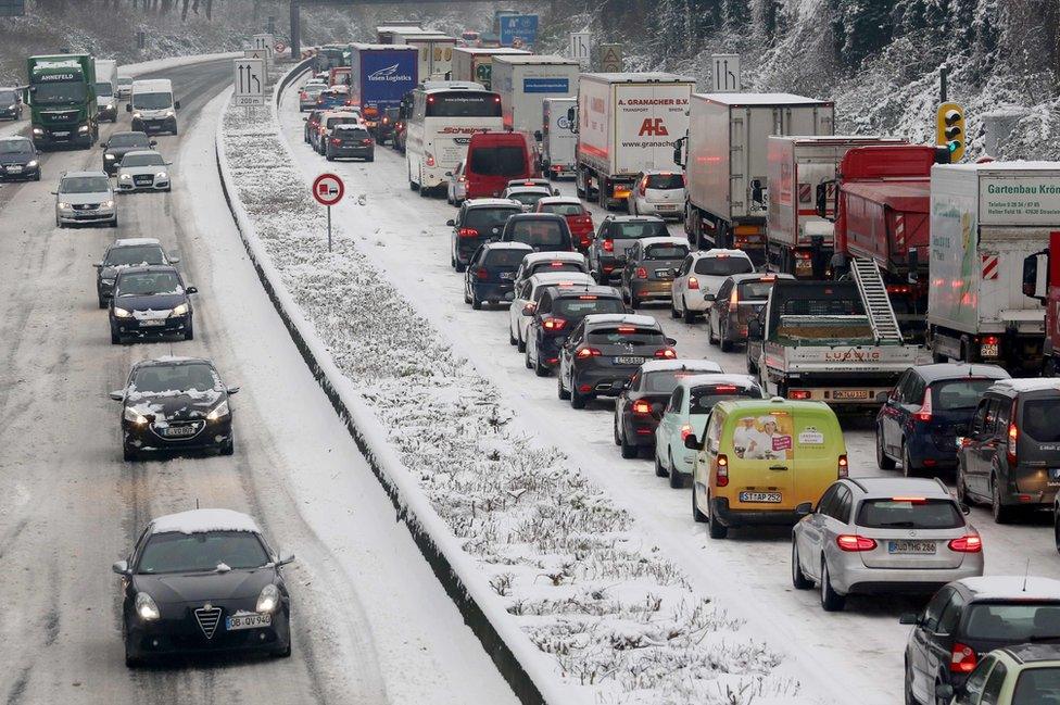 Traffic jam near Mülheim, western Germany, 11 Dec 17