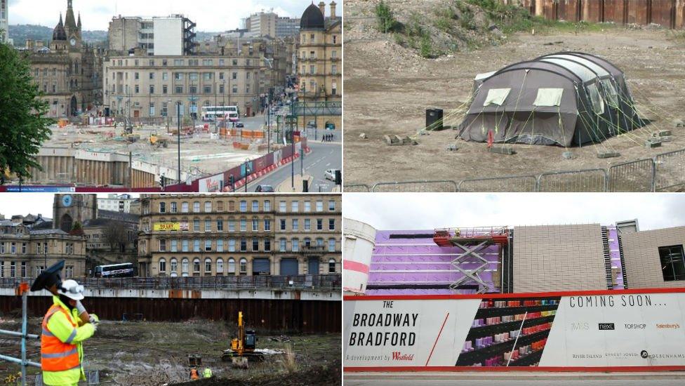 Four images of the Broadway Bradford site under construction