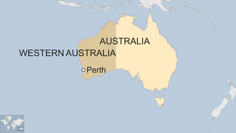 A map showing Perth in Western Australia