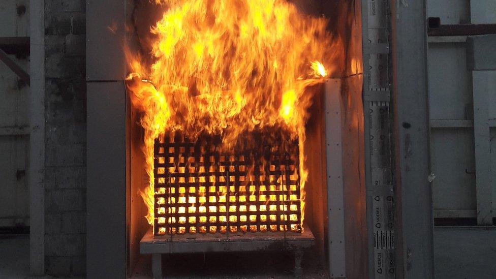 A picture of the fire test that took place in the summer