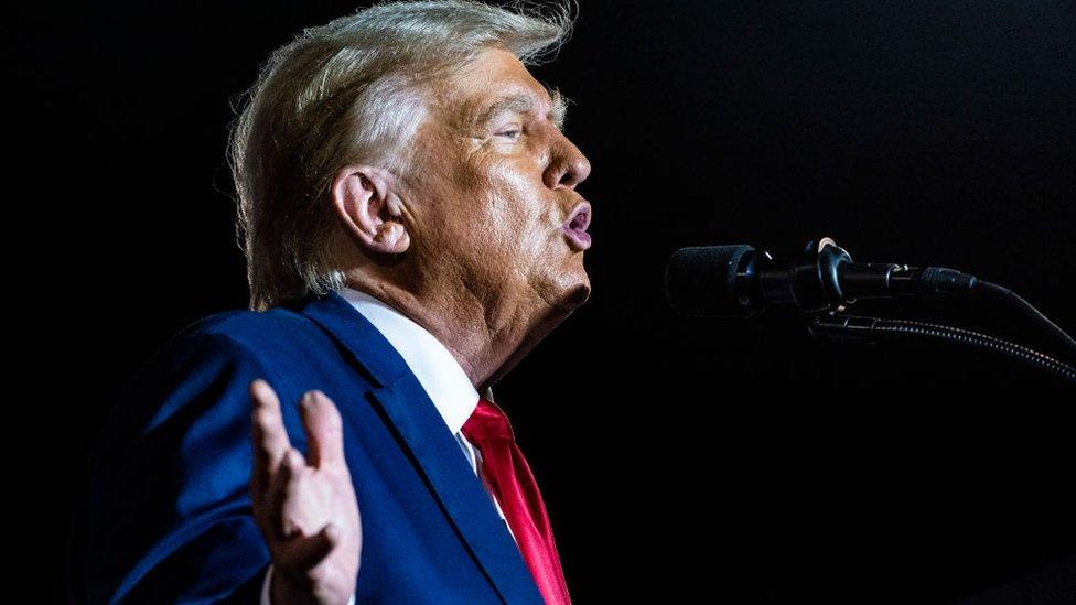 Donald Trump speaks at a campaign rally on 8 November 2023 in Hialeah, Florida