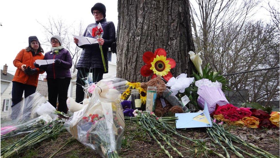 A makeshift memorial at the site of Lyoya's death