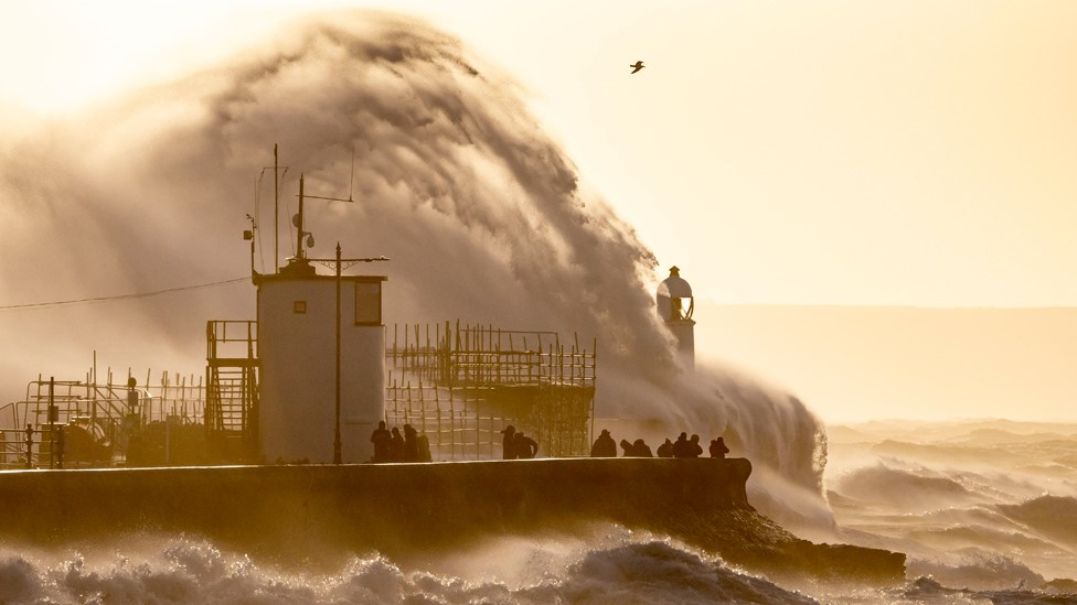 Wild seas with high waves crashing onto the coast