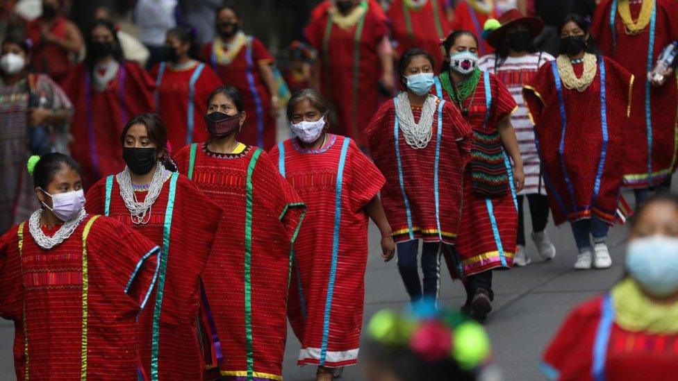 Indigenous people participate in the International Day of Indigenous Peoples in Mexico City, Mexico, 09 August 2022.