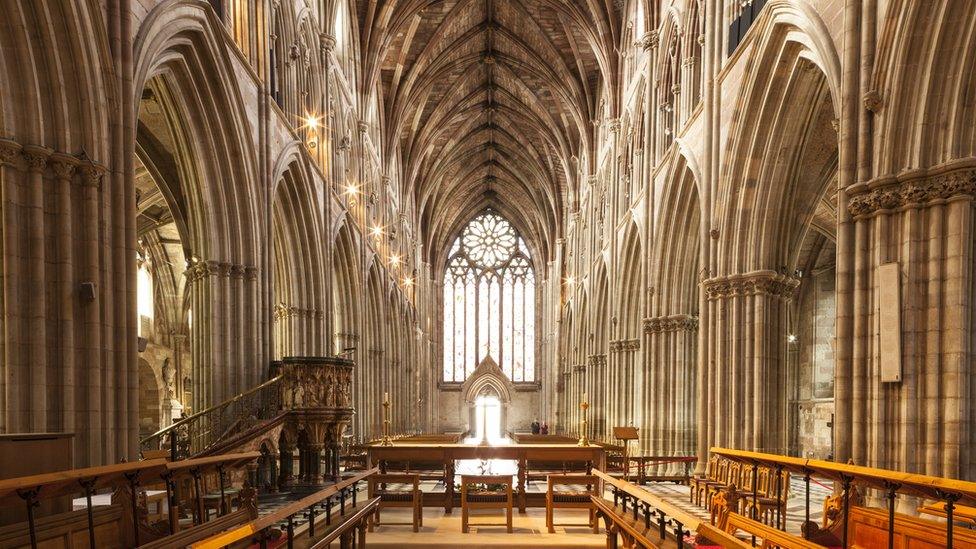 The nave of Worcester cathedral.