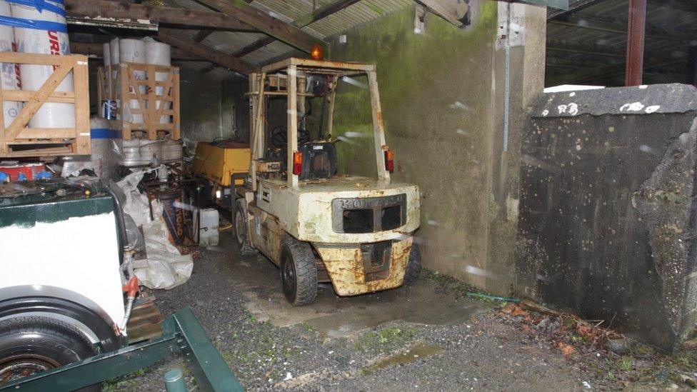 The forklift in a shed