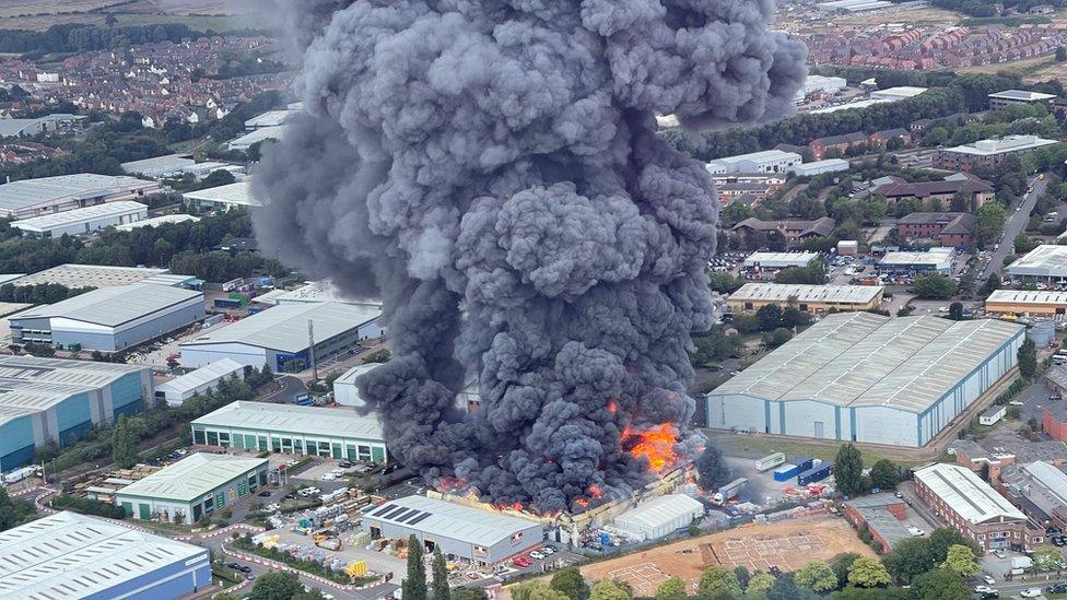 The fire seen from an air ambulance