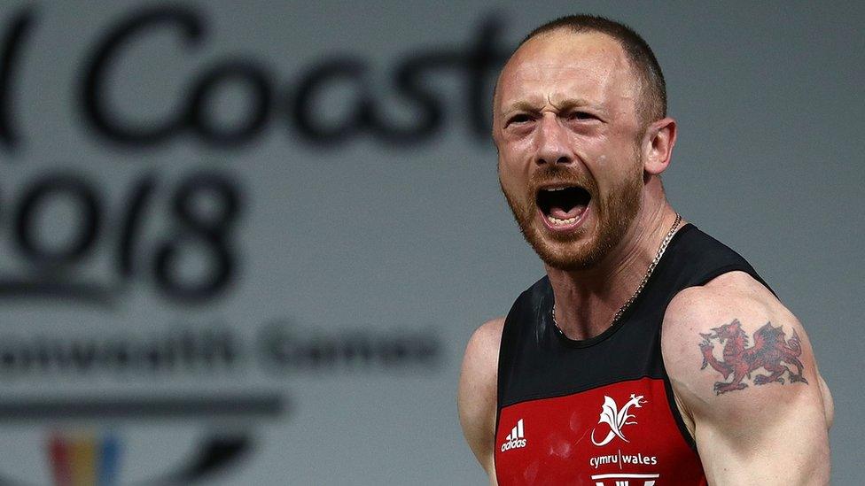 Weightlifter Gareth Evans celebrating