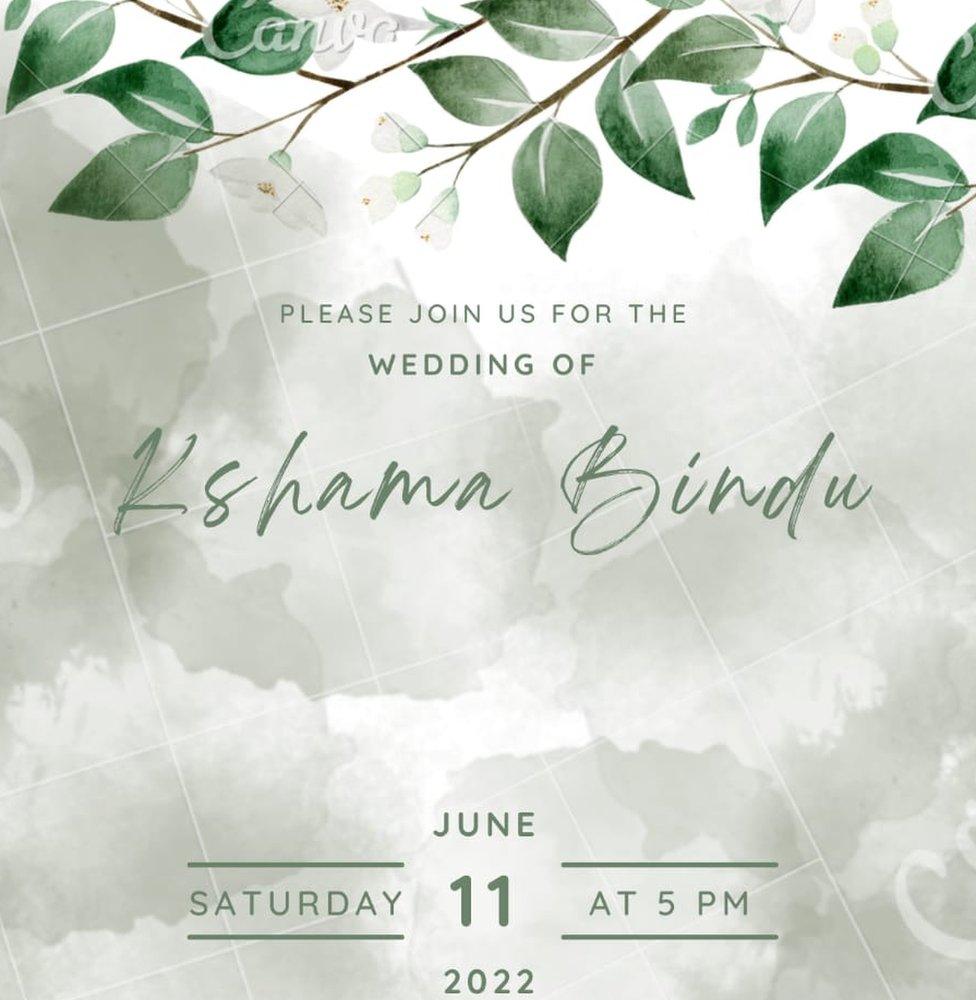 Kshama Bindu's wedding card