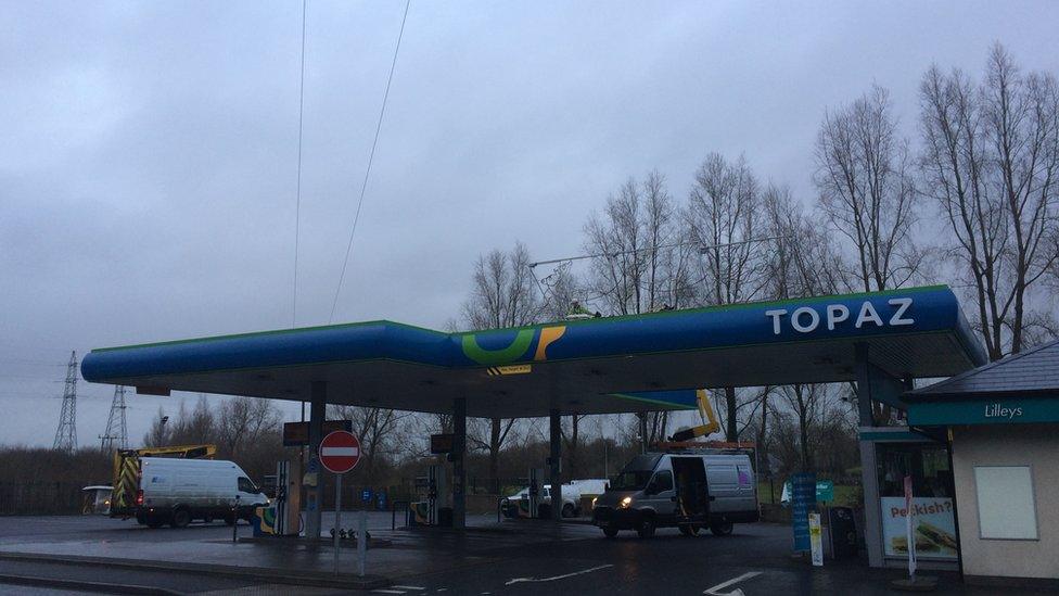 The petrol station and power cables affected