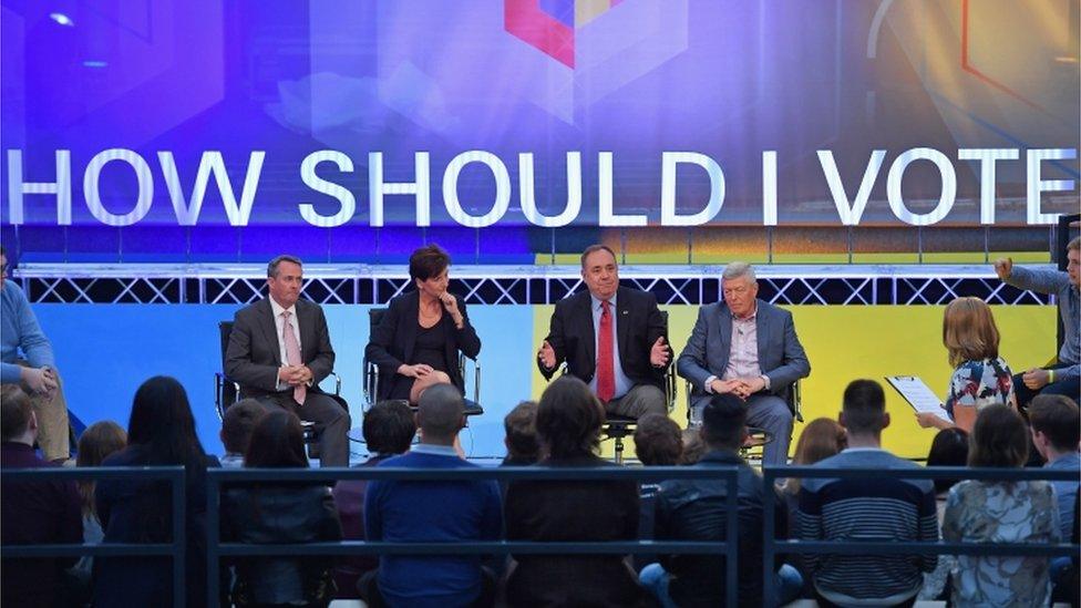 The panel: Liam Fox, Diane James, Alex Salmond and Alan Johnson