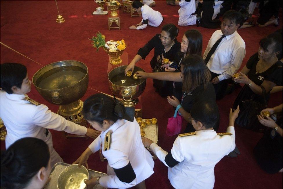 Thai people attend royal bathing ceremony at The Grand Palace on 14 October 2016 in Bangkok, Thailand