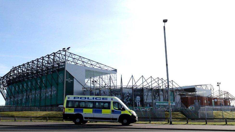 Police van outside Celtic Park