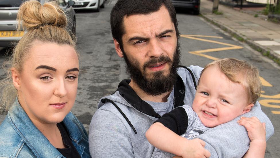 Joanne Goffey and Marshall Kinder-Maiss with their child