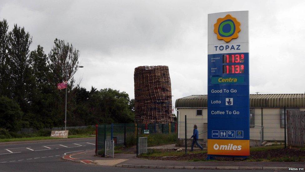 Carrickfergus bonfire pictured on 7 July 2017