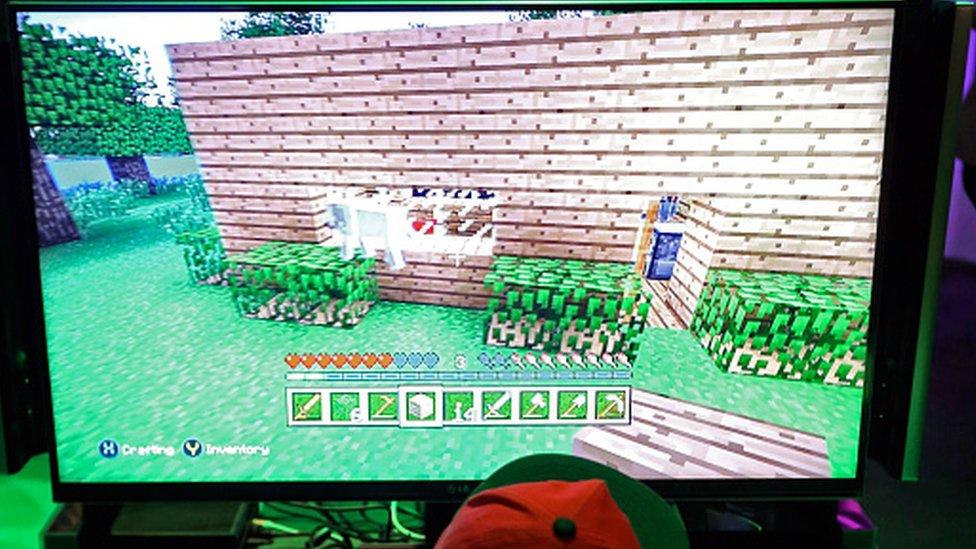 A boy playing Minecraft