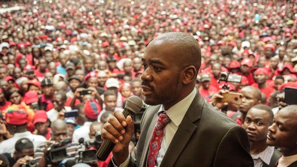 Nelson Chamisa addressing supporters in Zimbabwe