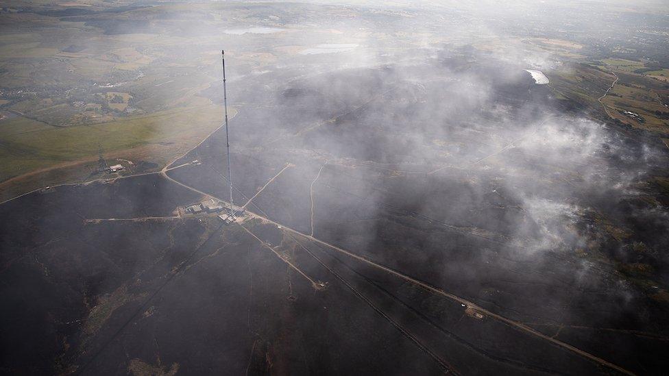 Burnt land with mast