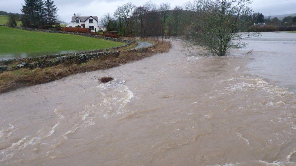 Flooding in Moniaive Village in Dumfries and Galloway