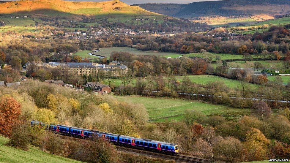 A train in the UK countryside