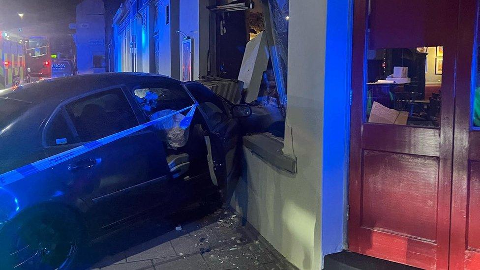 A car in the front of Gino's Taverna, Stanford-le-Hope, Essex