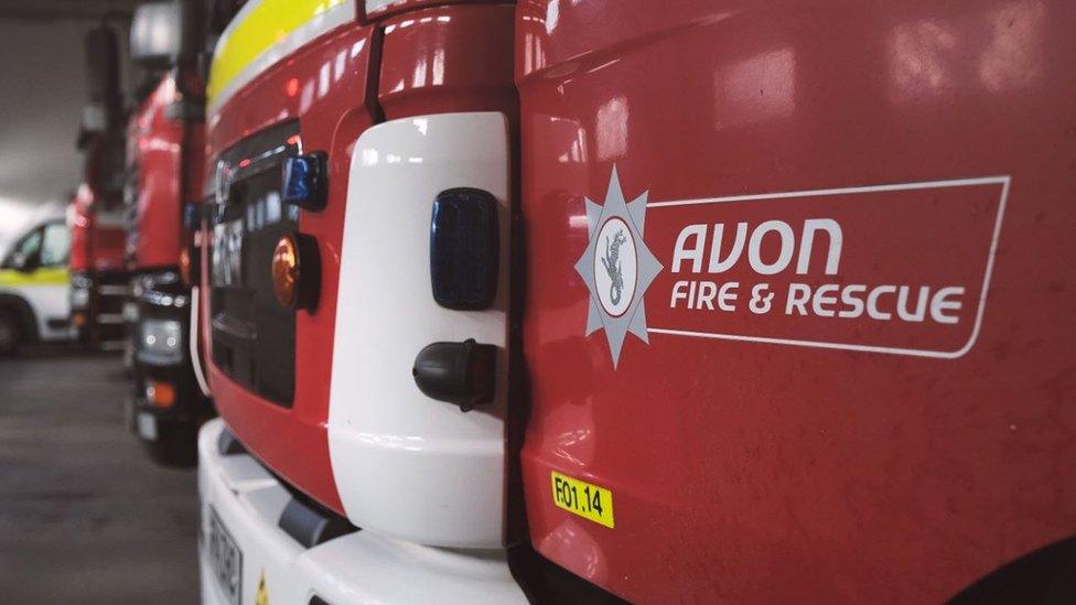 Photo of an Avon Fire & Rescue logo on a fire truck