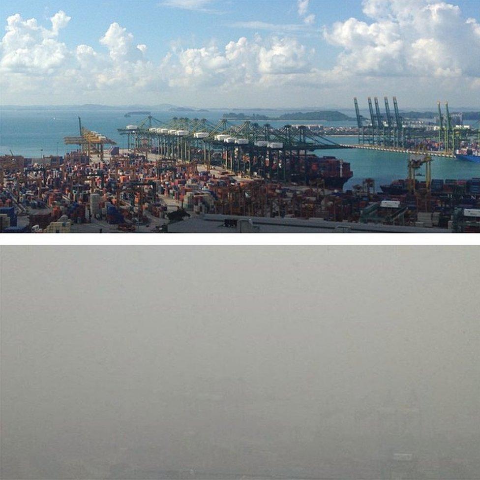 Haze of Tanjong Pagar port in Singapore