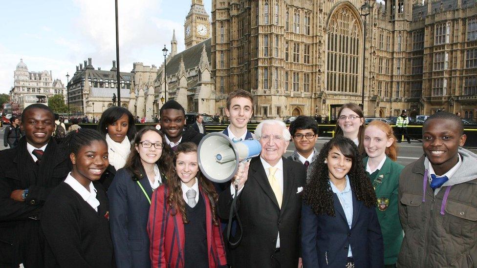 Sir Jack with Speak Out winners at Parliament