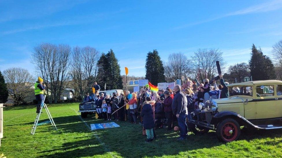 People gathered in Lostwithiel for the flash mob