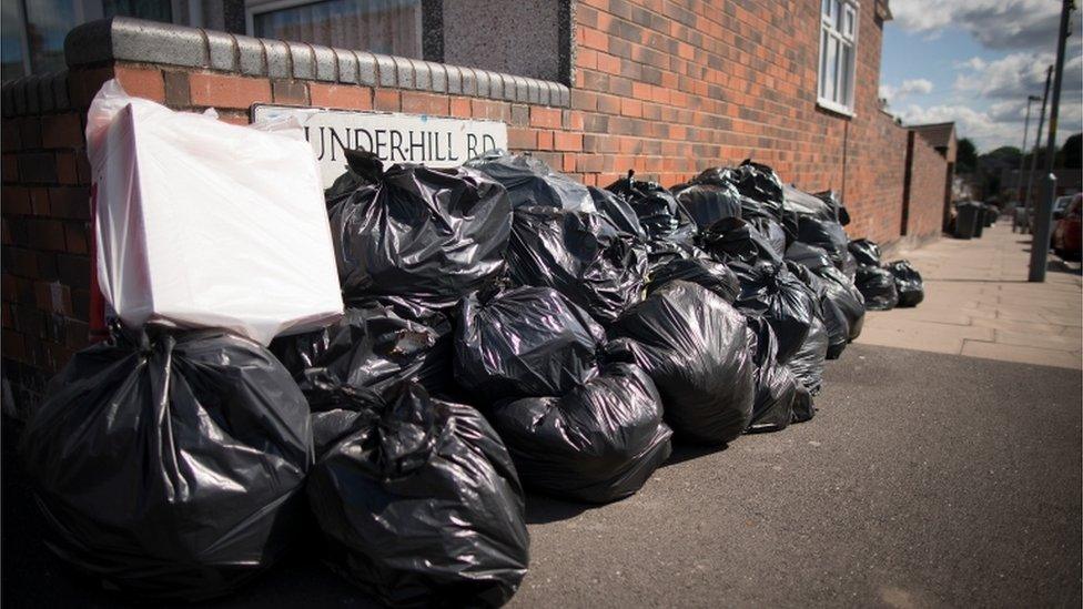 Bin bags piled up in Birmingham