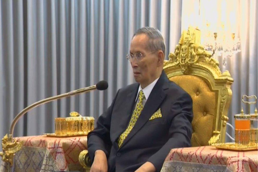 Thailand's King Bhumibol Adulyadej is seen attending a ceremony in Bangkok, Thailand 14 December 2015 in this still image taken from Thai TV Pool video.