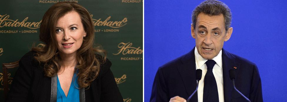 File pics of ex-partner Valerie Trierweiler and political rival Nicolas Sarkozy