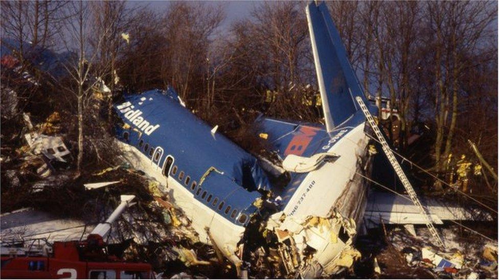 The remains of British Midland flight 92 the morning after the crash