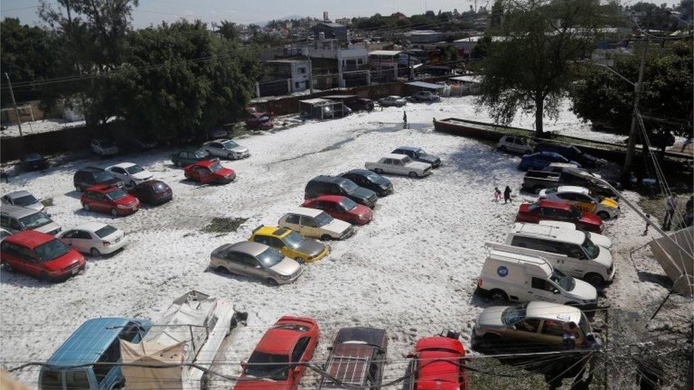 Aftermath of freak hailstorm in Mexico's Guadalajara, 1 July 2019