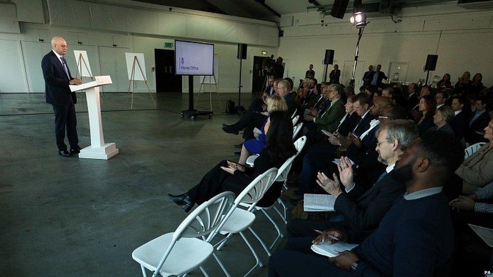 Sajid Javid speaking at an event in London