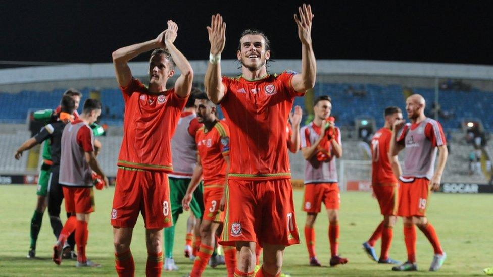 Wales celebrate their victory over Cyprus
