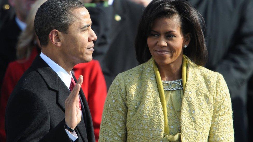 Barack Obama is sworn in (being inaugurated) by Chief Justice John Roberts as the 44th president of the United States