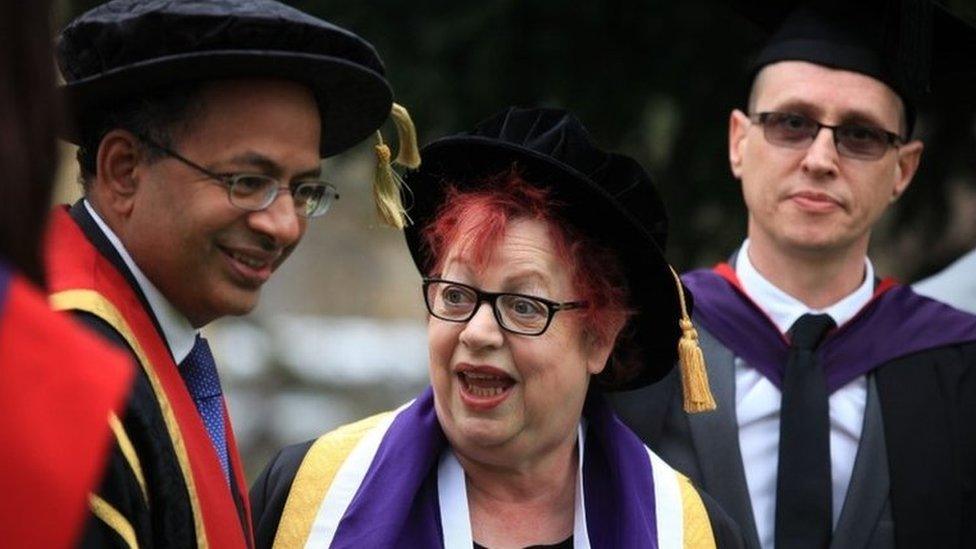 Jo Brand, centre, receives her degree