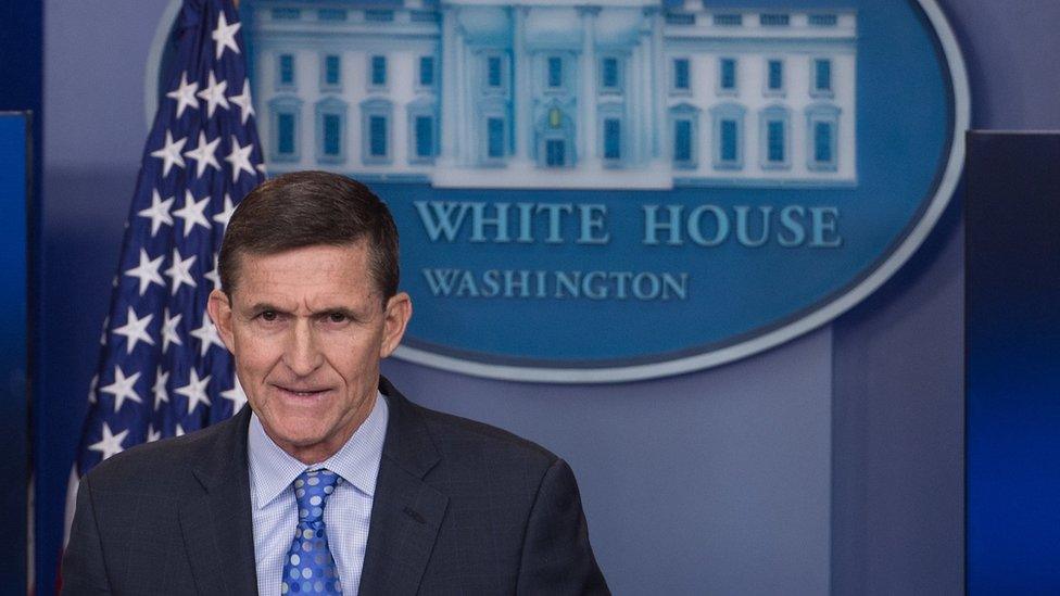 Michael Flynn speaking at a press briefing at the White House