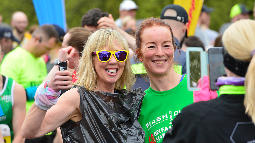 Runners celebrating