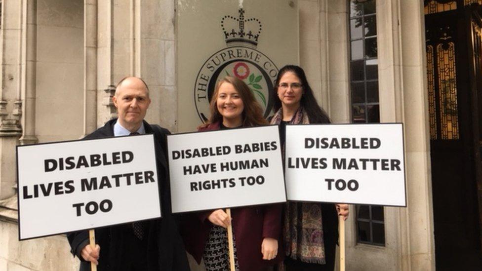 Anti-abortion campaigners are protesting outside the Supreme Court