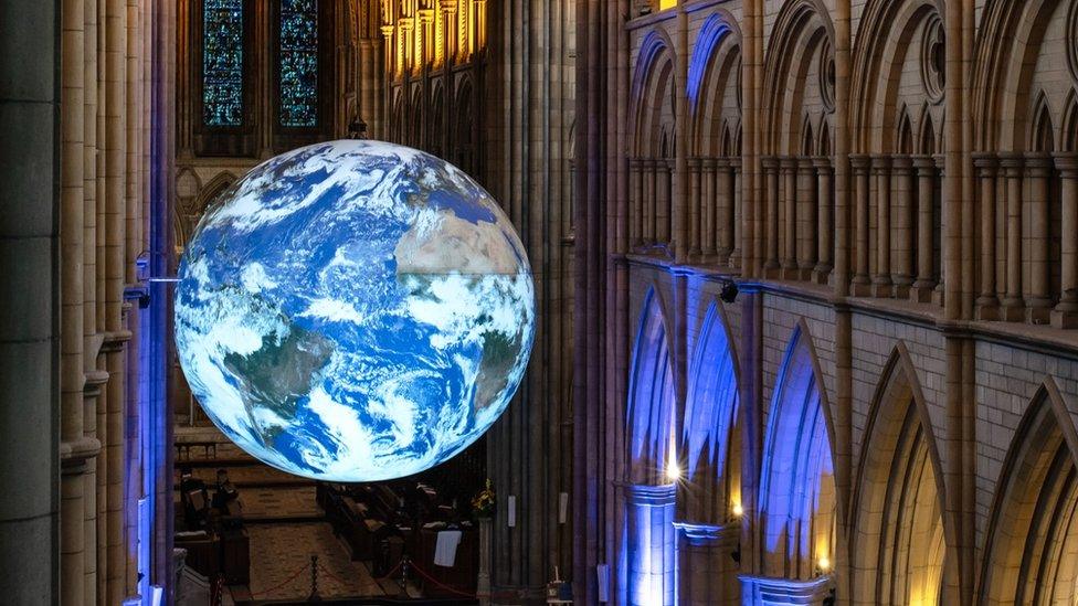 A giant globe in Truro Cathedral