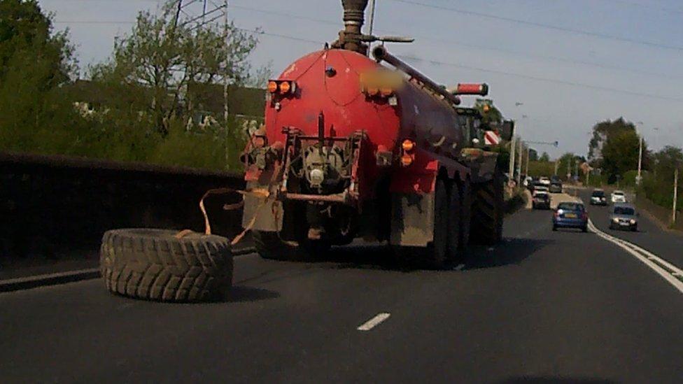 Tyre attached to truck