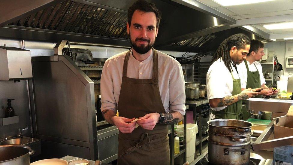 Mark McCabe, head chef The Ethicurean in Wrington making dumplings